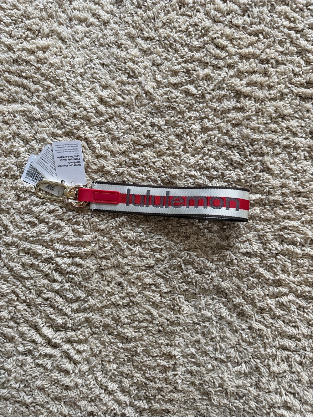 lululemon athletica White and Red Logo Wrist Key Loop